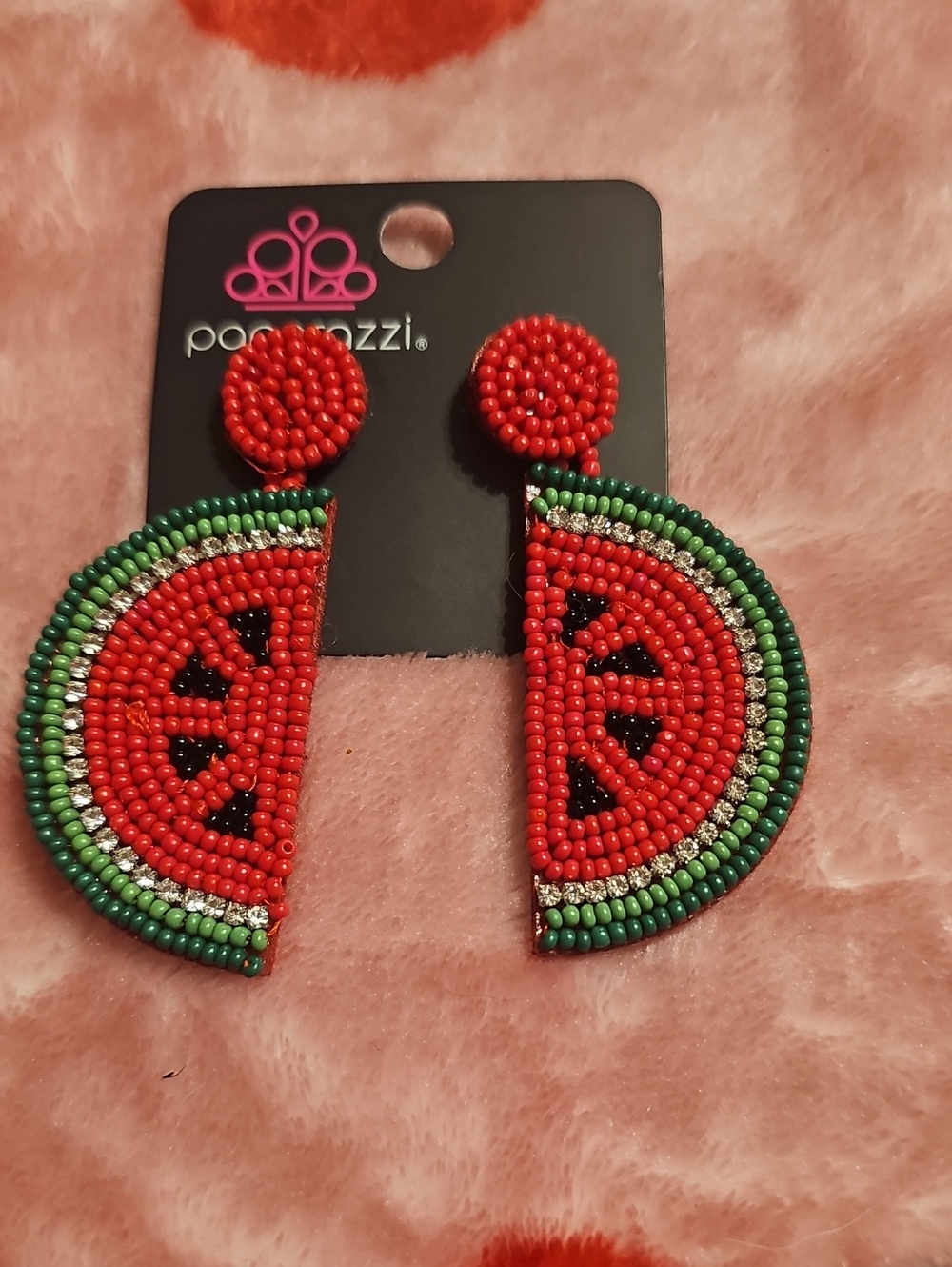 paparazzi Red and Green Beaded Watermelon Slice Dangle Earrings